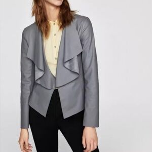 Faux leather jacket with flowing lapels